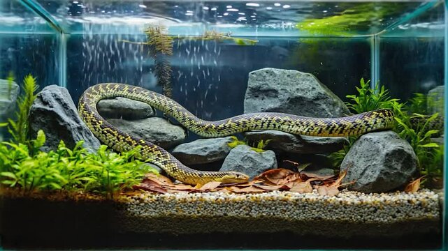 Snake in aquarium terrarium