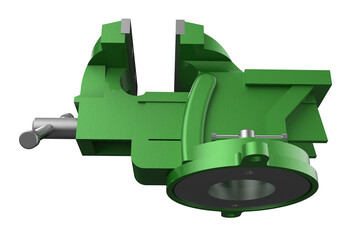 Green Heavy-Duty Bench Vise: Essential Workshop Tool for Industrial, DIY and Repair Projects. Isolated on Transparent HD PNG for Metalworking, Woodworking, Automotive and Garage Use.