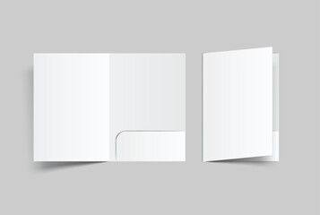 3D A4 Size Single Pocket Folder, open Leaflet, bifold mockup isolated on background.Blank folder paper template for business presentation document, flyer, catalogue, advertising or any creative work
