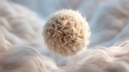 Fluffy sphere, soft texture, floating in ethereal space