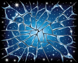 Starry Sky Cracked Glass Effect with Shimmering Light and Cosmic Background for Design and Illustrative Projects