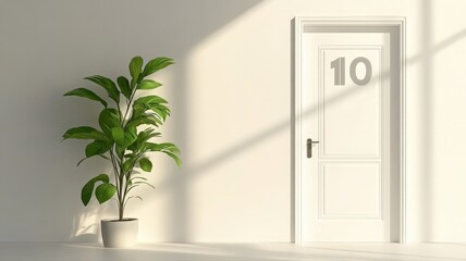Minimalist White Loft Interior with Potted Plant and Sunlight