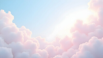 Serene Pastel Dreamscape, An Ethereal Blend of Pink and Blue Clouds Soaring Through a Soft Sky Creating a Calming and Peaceful Atmosphere