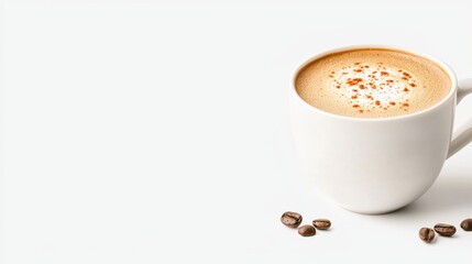 A cup of coffee with a frothy top and cinnamon sprinkles.