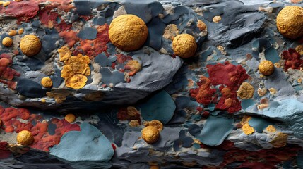 Colorful lichen pattern showcases vibrant textures on a rocky surface found in nature