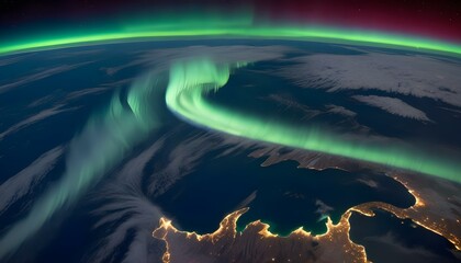 Fototapeta premium Spectacular view of the aurora borealis dancing above the earth in the dark night sky.