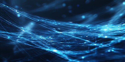 Dark blue abstract background with dynamic energy patterns and crisp edges.