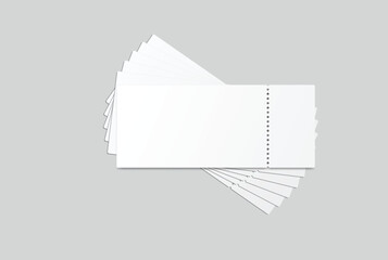 Realistic 3D Ticket Mockup with one stud rip line. Blank template design for lottery coupon, voucher, entertainment show, event, concert, boarding pass, discount, flyer isolated on background. Vector
