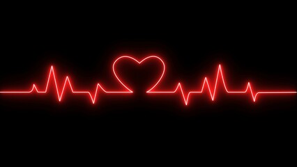 Glowing red neon Heartbeat line icon illustration. Neon digital heartbeat plus image icon.