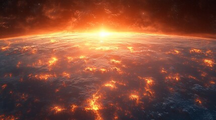 Obraz premium Fiery sunrise over a scorched, global landscape.