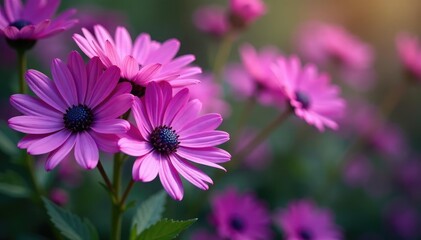 Obraz premium Close-up vibrant purple aster blooms clustered together , purple aster, autumn, botany