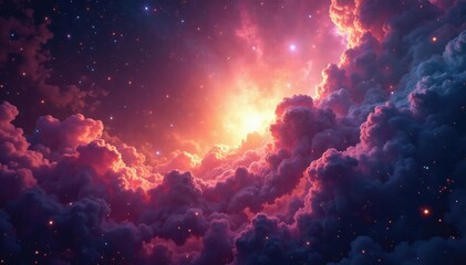 Cosmic clouds of gas and dust illuminate a vibrant nebula, swirling colors and celestial formations , dark nebula, light, vibrant