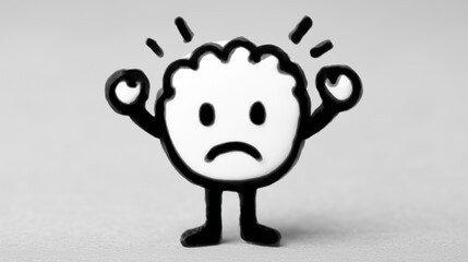Angry stick figure protest cartoon character feeling stressed raising arms