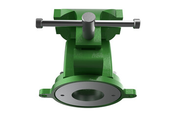 Green Heavy-Duty Bench Vise: Essential Workshop Tool for Industrial, DIY and Repair Projects. Isolated on Transparent HD PNG for Metalworking, Woodworking, Automotive and Garage Use.