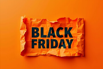 Striking image of an orange, crumpled paper revealing ,Black Friday, lettering, creating a bold and dynamic visual, perfect for sale advertising and retail promotions