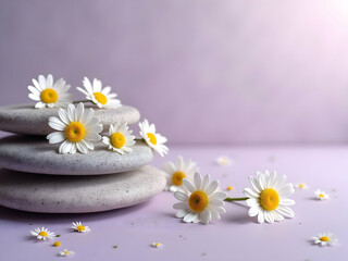 Fototapeta premium Subtle harmony of daisies and stones creating a serene wellness scene offering a calming aesthetic ideal for spa and relaxation themed designs providing a tranquil atmosphere