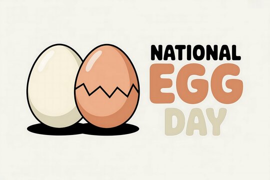 Two eggs and national egg day text on a light background celebrating the holiday event