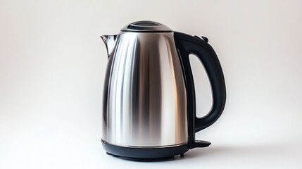 A white electric kettle sits isolated against a plain white background.