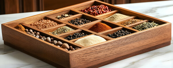 Wooden Spice Rack with Assorted Spices: A High-Resolution Photo