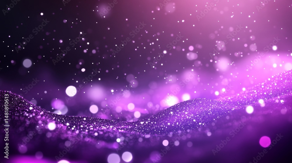 Poster Vibrant purple particles shimmer and undulate in a cosmic backdrop, creating an enchanting spectacle filled with deep space and star-like luminosity