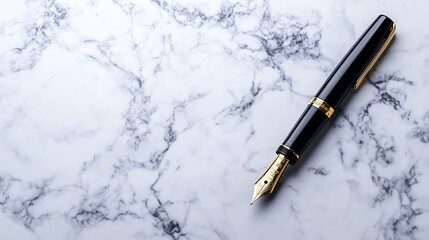 Fototapeta premium A fountain pen rests on a polished marble table.