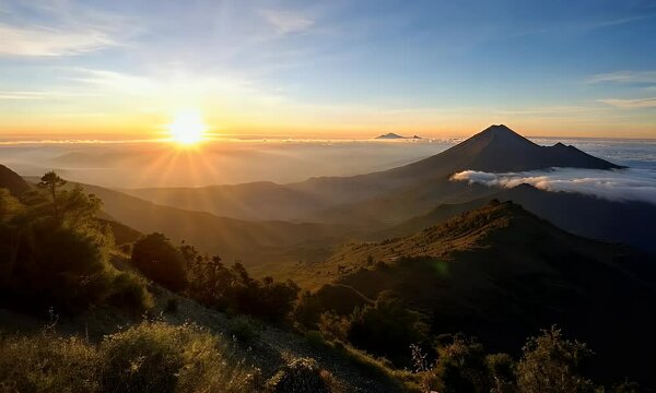 Sunset on the Mountain Mount Merbabu National Park Central Java