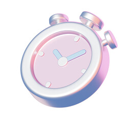 3D Stopwatch Timer Icon in Glossy Pastel Style Representing Time Management, Deadline, and Speed Concept