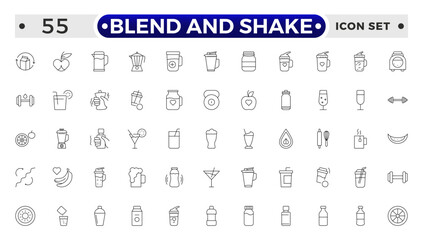 blend and shake outline icon set. Contains related to cocktail, brandy, liquor, beverage, tequila, bar, mojito, old. Collection for mobile and web apps.