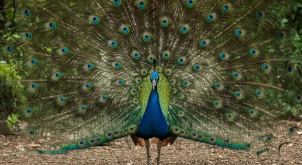 Obraz premium Photo of Peacock Displaying Iridescent Feathers