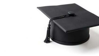 Black graduation cap, tassel hanging down, isolated on white background , studio shot, cap, academic