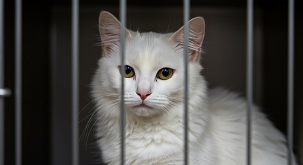 Photo of White Cat in Cage at Animal Shelter