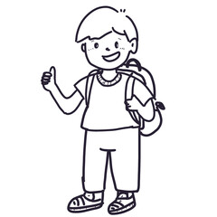 School Boy with Backpack Line Art | Cute Hand Drawn Back to School Doodle

