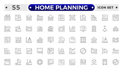 Home Planning outline icon. Furniture outline top view. Floor plan icons set for design interior and architectural project.