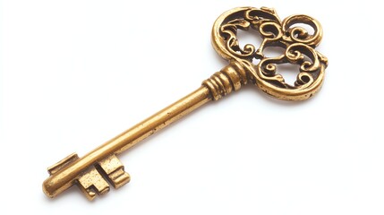 A golden key rests on a dark surface, illuminated with a soft glow.
