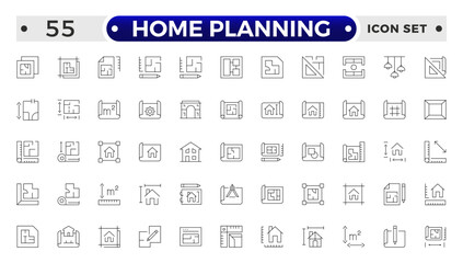 Home Planning outline icon. Furniture outline top view. Floor plan icons set for design interior and architectural project.