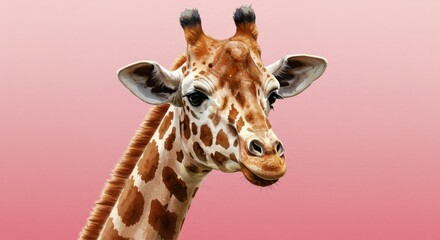 Obraz premium Pixel Art Illustration Giraffe on Pink Backdrop