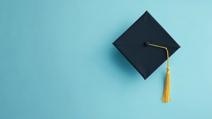 A light blue background showcases a graduation cap.