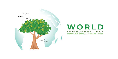 World Environment Day Graphic Featuring Tree and Earth Elements