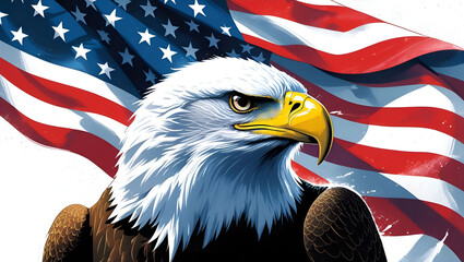 Majestic Bald Eagle with American Flag