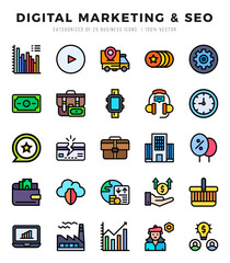 Digital Marketing & SEO Lineal Color icons collection. Lineal Color icons pack. Vector illustration