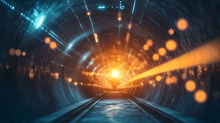Fototapeta premium Digital Tunnel of WiFi Signals and Binary Code for Technology Photography
