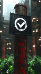 3D Render Check Mark Signpost Urban Industrial Background Image