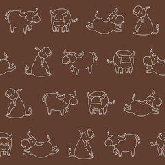 Outline Vector Buffalo Seamless Pattern Background for Print Fabric Surface Fashion Wrapping