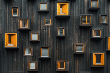 Modern building facade with many small, square windows