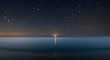 Night Sky and Sea with Starry Reflections and Calm Water