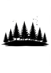 Obraz premium Silhouette Forest with Deer and Birds Illustration