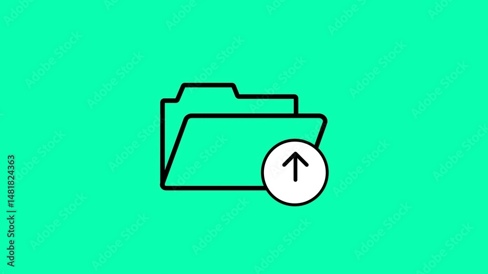 Poster simple upload icon depicted with a folder symbol and arrow within a white circle on a bright green b