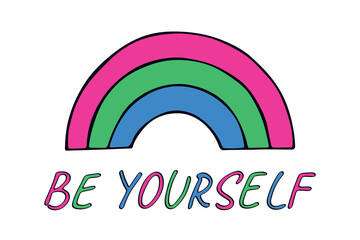 Fototapeta premium Colorful rainbow shape Polysexual pride flag Happy pride day LGBTQIA community Pride Month Vector hand drawn doodle for posters, stickers, logo, cards