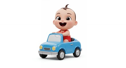 Cartoon baby driving car