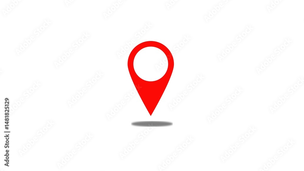 Poster simple red location pin icon or symbol with shadow on white background suitable for navigation and m